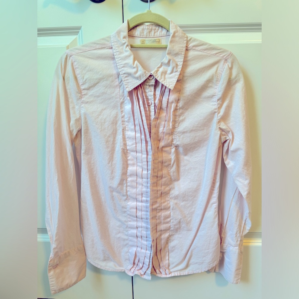 5 for $25 Pink Collared Dress Shirt EUC 100% Cotton Ruched Button Down O…